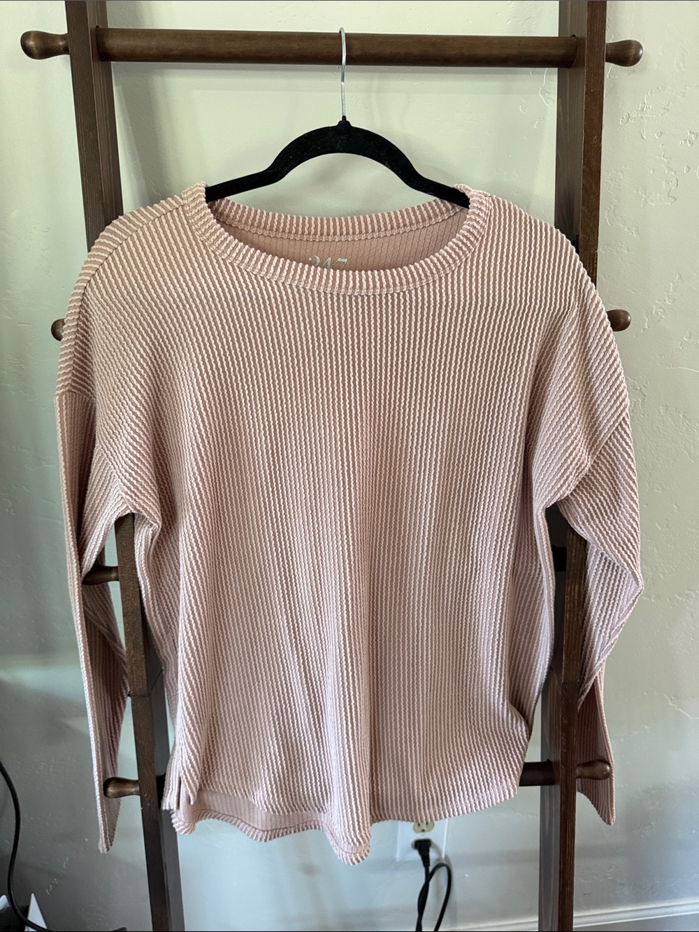 Light Pink Waffle Knit Long Sleeve Top